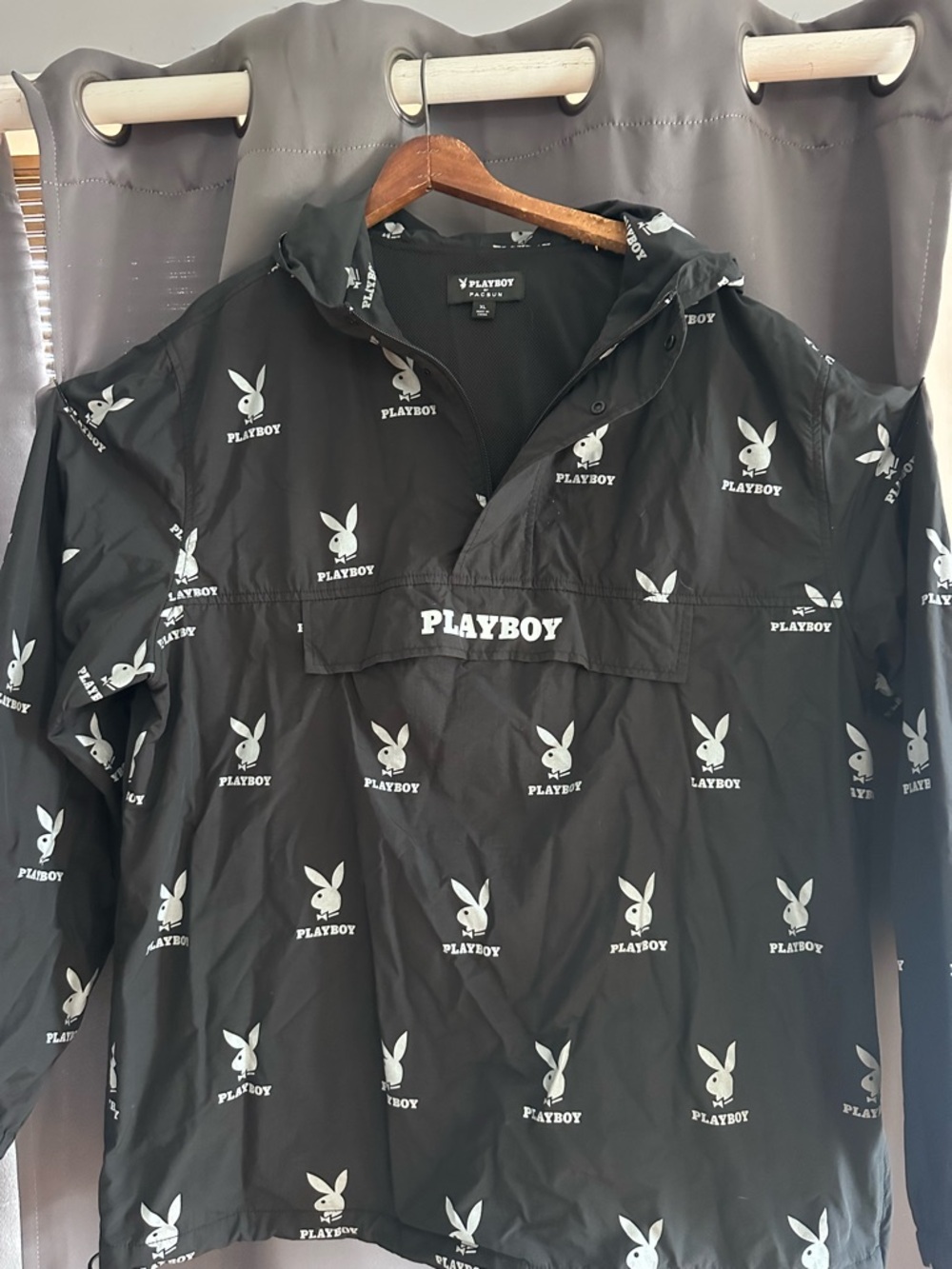 PLAYBOY Black Pullover with White Bunny Print